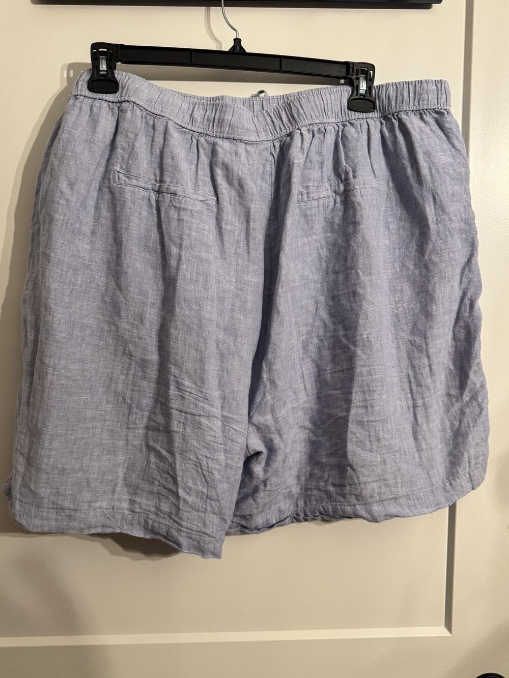 Tahari Linen Chino Shorts Plus 3X Blue Gauze Elastic Waist Drawstring Pockets